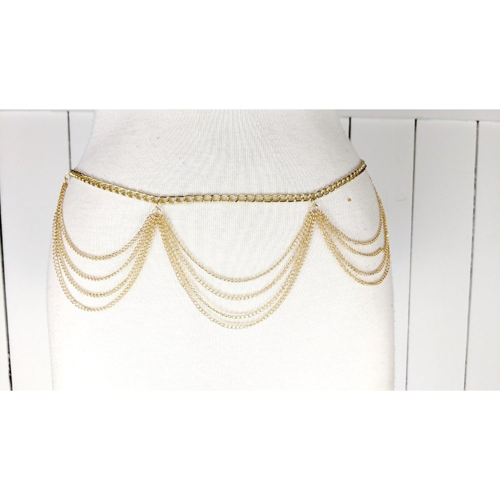 Gold metal triple multi layer lightweight chain link hip belt